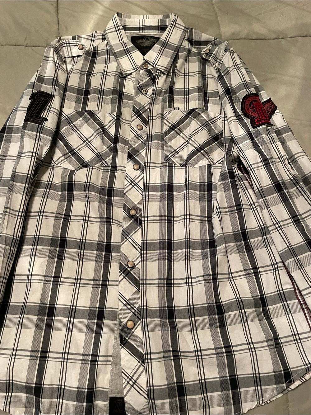 Men's Black & White Harley Davidson Plaid Button  -Up Shirt